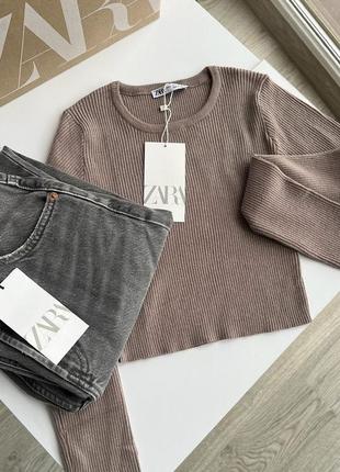 Укорочений м’який на дотик светр у рубчик zara/ кофта / вкорочений топ zara/ лонг
