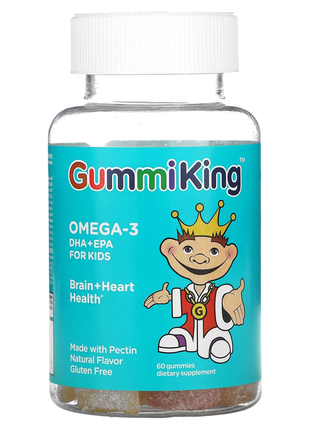 Gummiking, омега-3 дгк та епк для дітей, зі смаком полуниці, апельсину та лимону, 60 жувальних табле
