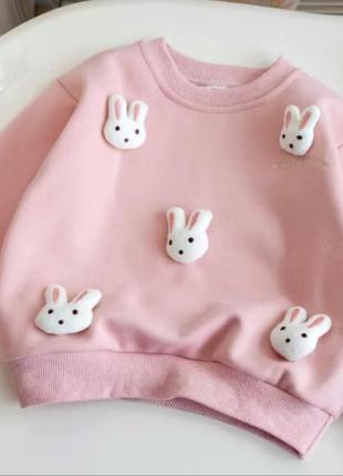 Детская кофта белого и розового цветов с мягкими зайчиками