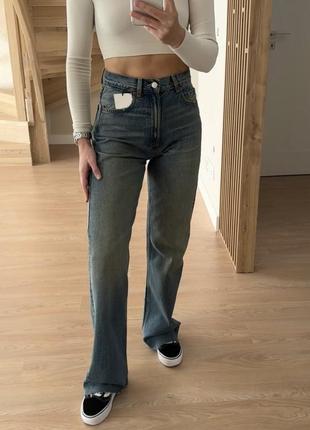 Джинсы широкие синие wide leg 32 36 zara 5520/424