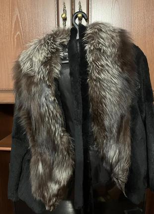 Женская шуба из кролика с песцом