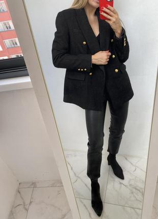 Новый твидовый пиджак двубортный блейзер букле в стиле zara3 фото