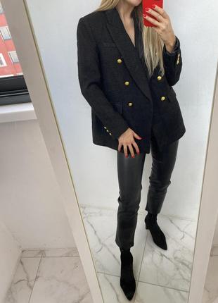 Новый твидовый пиджак двубортный блейзер букле в стиле zara