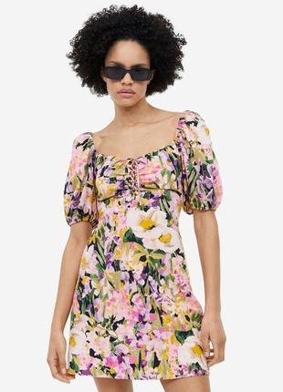 H&m сукня з пуфоми рукавами і шнурівками, міні-корсет flora розмір м
