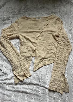Асиметричний топ cropp на довгий рукав беж жатка