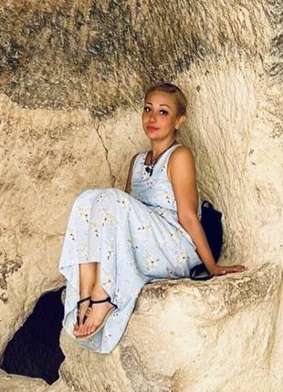 Изысканное шифоновое нежное платье с цветочным принтом, нежно-голубого цвета. размер-s/36