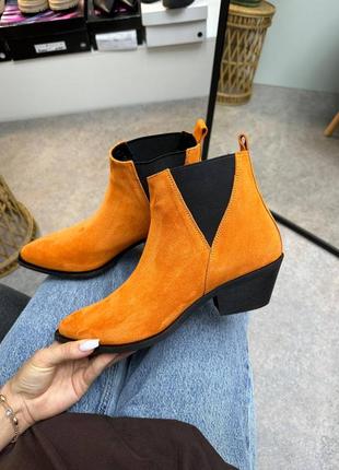 Ботинки котелки из натуральной итальянской кожи и замши женские оранжевые рыжие