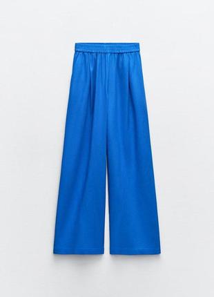 Широкие льняные брюки синие zara new3 фото