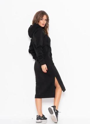 Чорне мідіплаття з трикотажу на флісі, стиль: повсякденний, матеріал: трикотаж на флісі, розмір: xxl 3xl