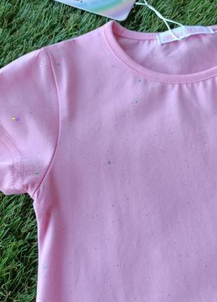 Оригинальная розовая футболка на девочку с камушками в кармане туречкова размеры: 104,116,128,140,1523 фото