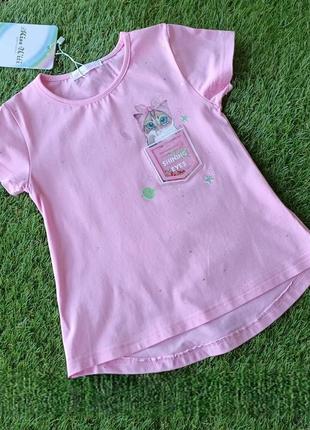 Оригинальная розовая футболка на девочку с камушками в кармане туречкова размеры: 104,116,128,140,1521 фото