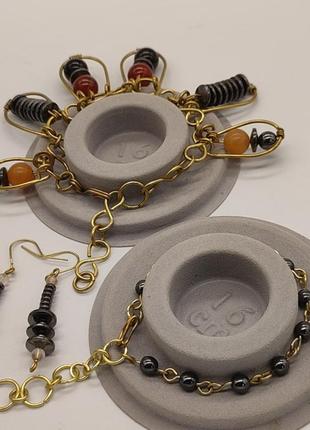 Комплект "дикі бджоли": 3 браслети і сережки з сердоліку, гематиту, агату, авантюрину. браслет з натурального каміння6 фото