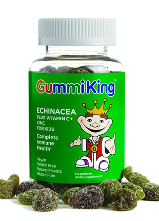 Gummiking, ехінацея з вітаміном c і цинком для дітей, зі смаком полуниці, апельсина, лимона, виногра