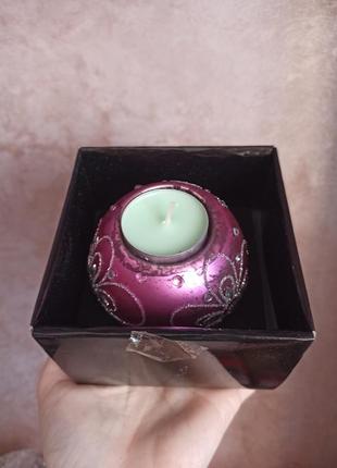 Скляний свічник зі свічкою у вінтажному  стилі2 фото
