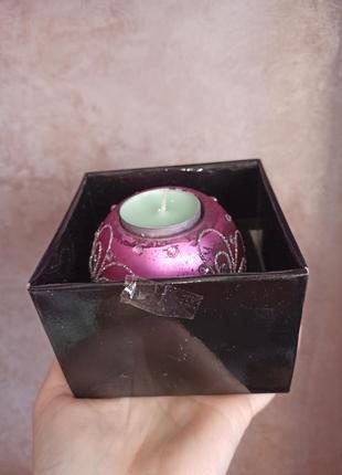 Скляний свічник зі свічкою у вінтажному  стилі7 фото