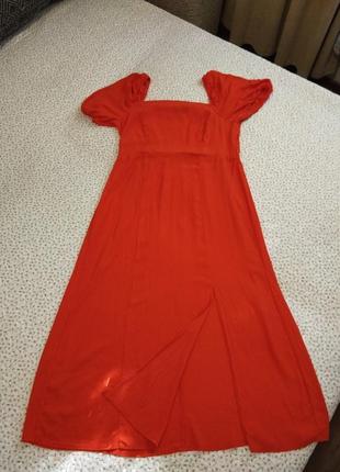 Платье коралловое с розрезом,(не красные!2 фото