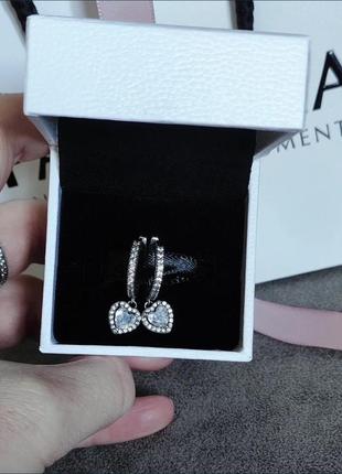 Серебряные серьги «белое сердце»🤍 pandora