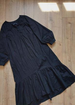 Чорна сукня довга вільна черное длинное платье миди хлопковое оверсайз объемное свободное ярусное4 фото