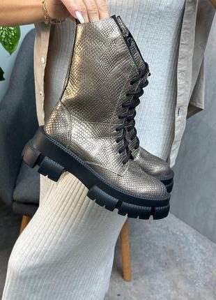Ботинки из натуральной итальянской кожи под рептилию золотистый кофе