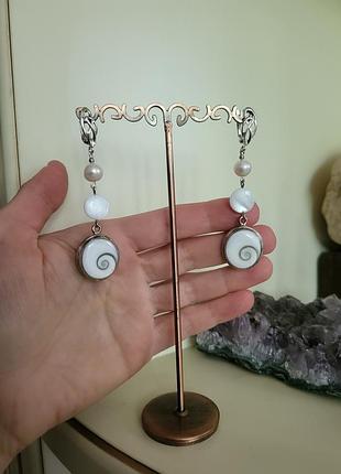 Дизайнерские серьги с натуральным жемчугом и перламутром в серебре "дары моря"👑🌊