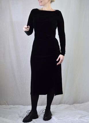 8378\180 чорна велюрова міді сукня george xl4 фото