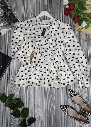 Біло-молочна блуза в чорний горох з тісненням river island #3657