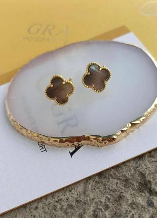 Брендовые серьги в стиле van cleef (vca,ван клиф, клевер) ♥️ графитовые