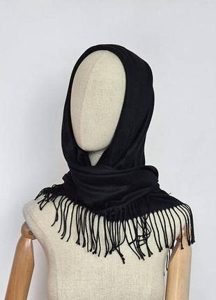 Платок женский черный теплый кашемировый