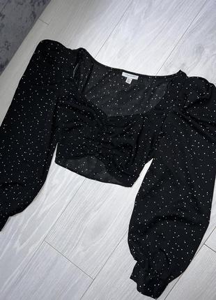 Блуза кроп топ блузка горошок обʼємний рукав plt topshop