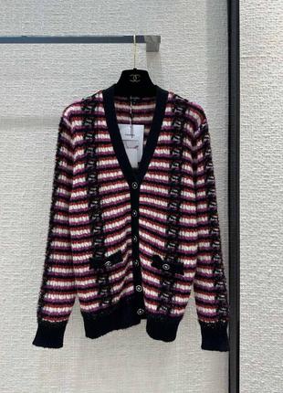 Кардиган в стилі chanel Sortija в смужку подовжений чорно червоний