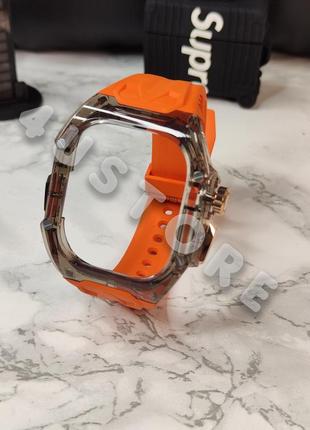 Ремешок luxury bumper на apple watch ultra 49 mm бампер кейс 49 мм люкс противоударный оранжевый с черным