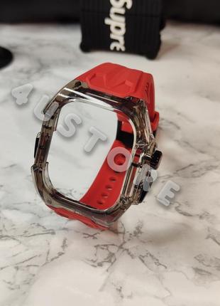 Ремешок luxury bumper на apple watch ultra 49 mm бампер кейс 49 мм люкс противоударный красный с черным