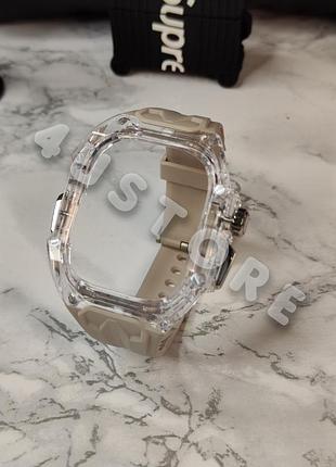 Ремешок luxury bumper на apple watch ultra 49 mm бампер кейс 49 мм люкс противоударный бежевый прозрачный