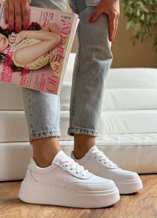 Белые женские кроссовки кеды из натуральной кожи кожаные кроссовки кеды
