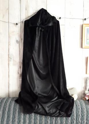 Мантия плащ черный бархатный длинный с капюшоном на взрослого2 фото