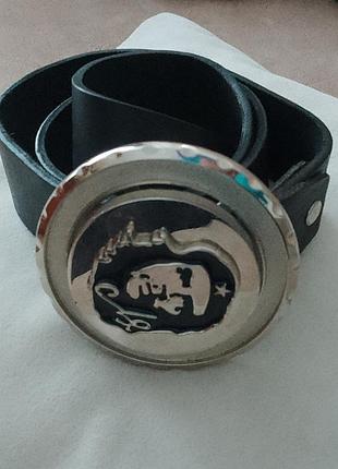 Ремень кожаный с бляной и оборотом