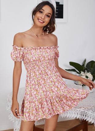Небольшое цветочное платье с открытыми плечами shein4 фото