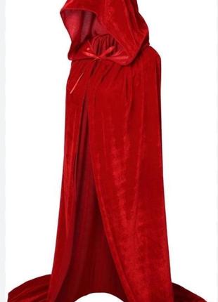 Красный плащ накидка мании бархатная с капюшоном карнавальный костю3 фото
