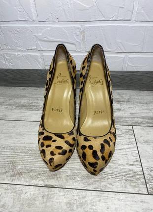 Оригінальні леопардові лабутени, туфлі на шпильці із шкіри поні2 фото