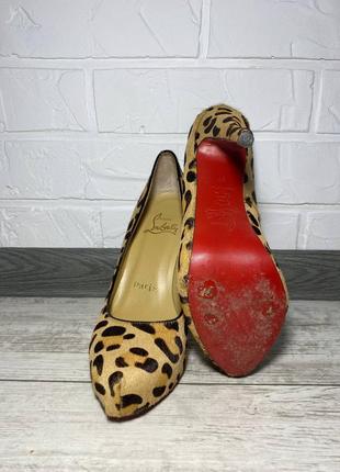 Оригінальні леопардові лабутени, туфлі на шпильці із шкіри поні4 фото