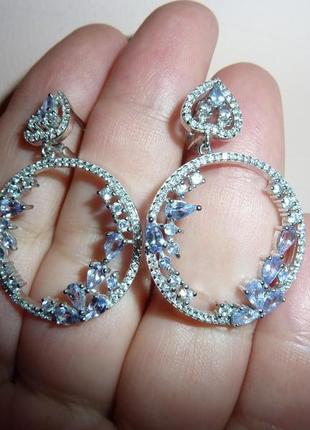 Серебряные серьги-кольца с танзанитами