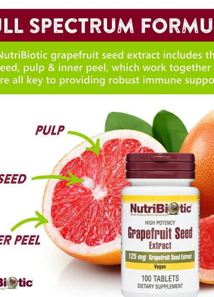 Nutribiotic, насіння грейпфрута, екстракт, 125 мг, 100 таблеток