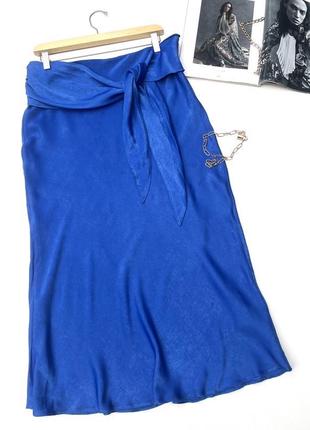 Шелковая юбка с поясом. атласная миди юбка1 фото