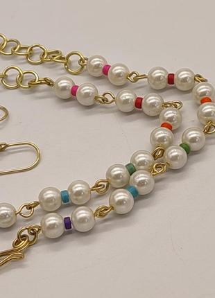 Комплект "мальвіна" 2 браслети і сережки із штучних перлів і керамічних намистин2 фото