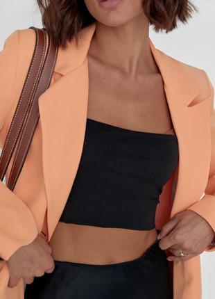 Женский классический деловой качественный однобортный пиджак персиковый цвет6 фото