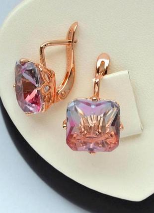 Позолоченные серьги квадратные разноцветные камни медицинское золото подарок позолоченный серьги квадратное разноцветные камены медзолото