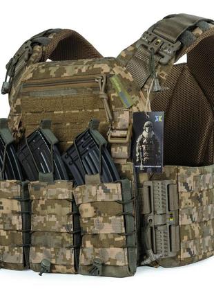 Плитоноска бронежилет тактический военный с системой быстрого сброса пиксель warmor gen3 с подсумками под ак
