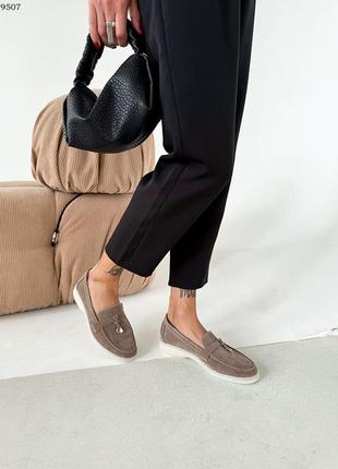 Код 9507 🍃туфлі лофери натуральний замш коричневі капучіно