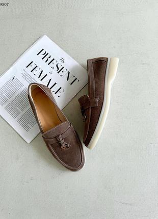 Код 9507 🍃туфлі лофери натуральний замш коричневі капучіно