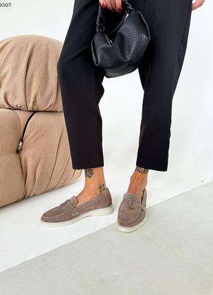 Код 9507 🍃туфлі лофери натуральний замш коричневі капучіно